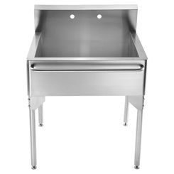 Click here to see Whitehaus WH302510-NP Whitehaus WH302510-NP Pearlhaus Single Bowl Commercial Freestanding Utility Sink with Towel Bar, Brushed Stainless Steel