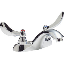 Click here to see Delta 21C154-TI Delta 21C154-TI Tech 2-Handle Cast Centerset Lavatory Faucet, Blade w/ Sanitary Hood, No Pop-Up Hole, VR Spray Outlet, Temp Indicators, Chrome