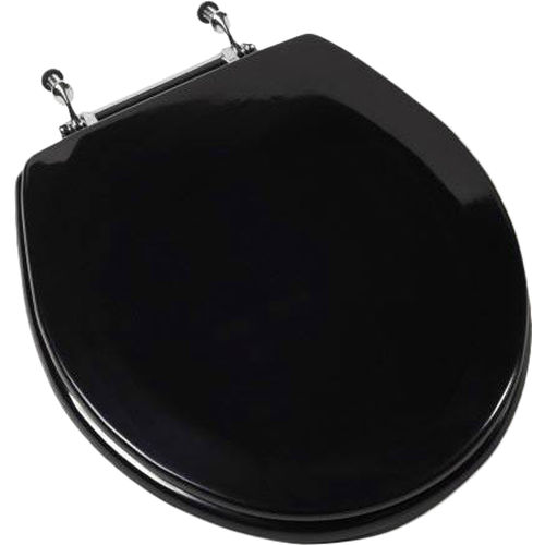 Jones Stephens C1B4R290CH Black Wood Toilet Seat w/ Chrome Hinges