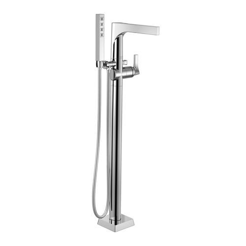 Delta T4774 Fl Zura Single Handle Floor Mount Tub Filler Trim W Hand Shower Chrome