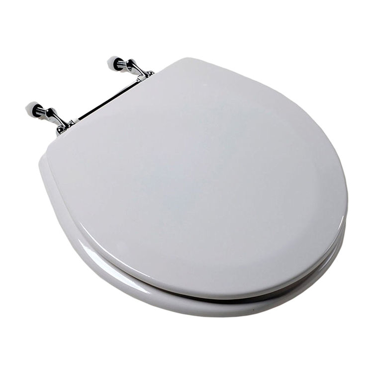 Jones Stephens C013WD00CH White Chrome Hinge Round Wood Toilet Seat