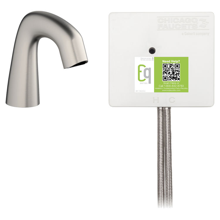 Chicago Faucet EQ-A11B-22ABBN Chicago Faucets EQ-A11B-22ABBN EQ Brushed Nickel EQ Curved Series Lavatory Sink Faucet with Hands-free Infrared Detection