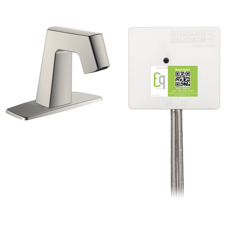 Chicago Faucet EQ-B12A-42ABBN Chicago Faucets EQ-B12A-42ABBN EQ Brushed Nickel EQ Angular Series Lavatory Sink Faucet with Hands-free Infrared Detection