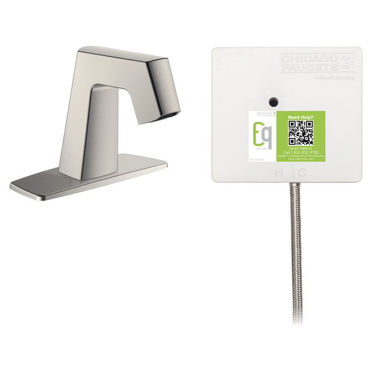Chicago Faucet EQ-B12A-11ABBN Chicago Faucets EQ-B12A-11ABBN EQ Brushed Nickel EQ Angular Series Lavatory Sink Faucet with Hands-free Infrared Detection