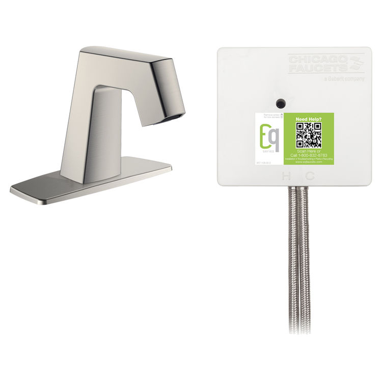 Chicago Faucet EQ-B12B-22ABBN Chicago Faucets EQ-B12B-22ABBN EQ Brushed Nickel EQ Angular Series Lavatory Sink Faucet with Hands-free Infrared Detection