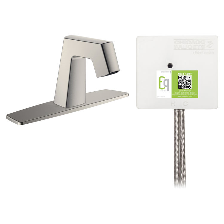 Chicago Faucet EQ-B13A-32ABBN Chicago Faucets EQ-B13A-32ABBN EQ Brushed Nickel EQ Angular Series Lavatory Sink Faucet with Hands-free Infrared Detection