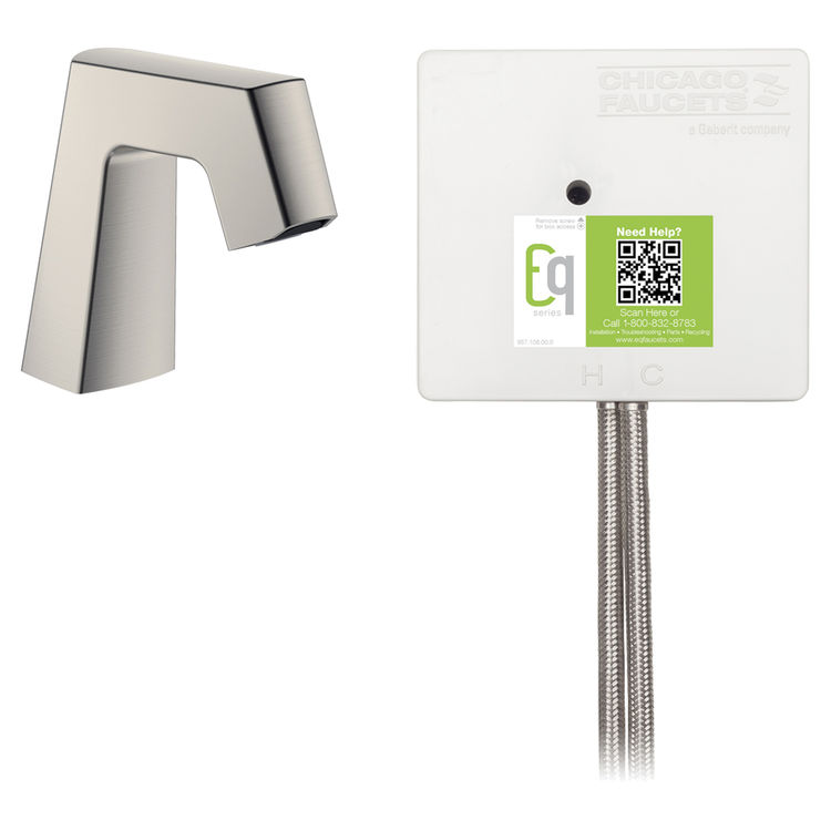 Chicago Faucet EQ-B11A-12ABBN Chicago Faucets EQ-B11A-12ABBN EQ Brushed Nickel EQ Angular Series Lavatory Sink Faucet with Hands-free Infrared Detection
