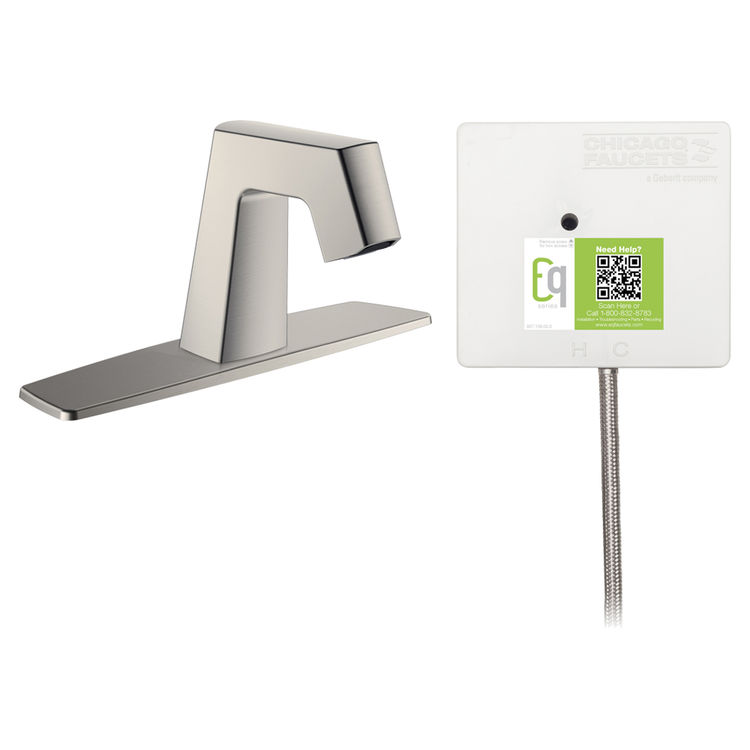 Chicago Faucet EQ-B11B-23ABBN Chicago Faucets EQ-B11B-23ABBN EQ Brushed Nickel EQ Angular Series Lavatory Sink Faucet with Hands-free Infrared Detection