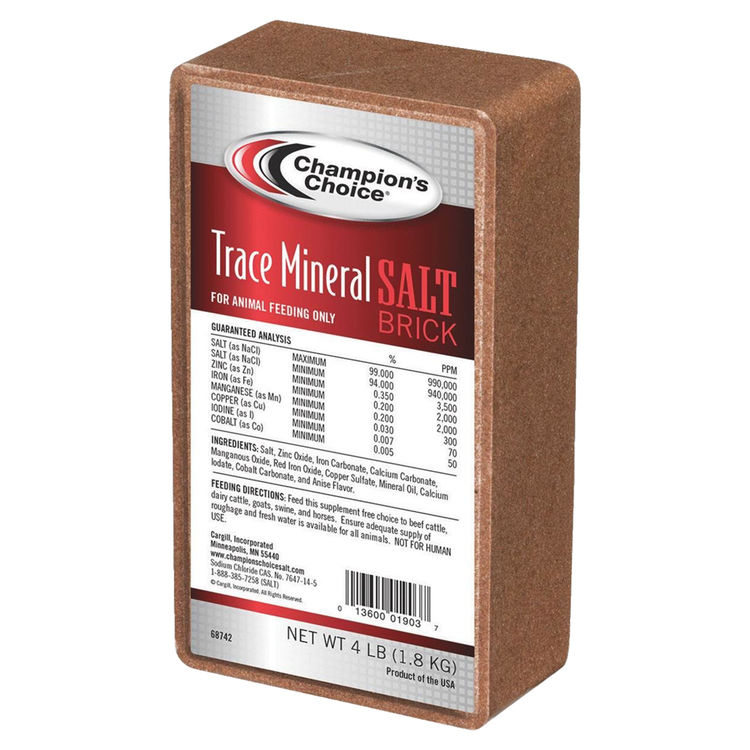 Cargill 110004997 Champions Choice 110004997 Trace Mineral Salt, 4 lb Brick, Solid, Greenish-Brown