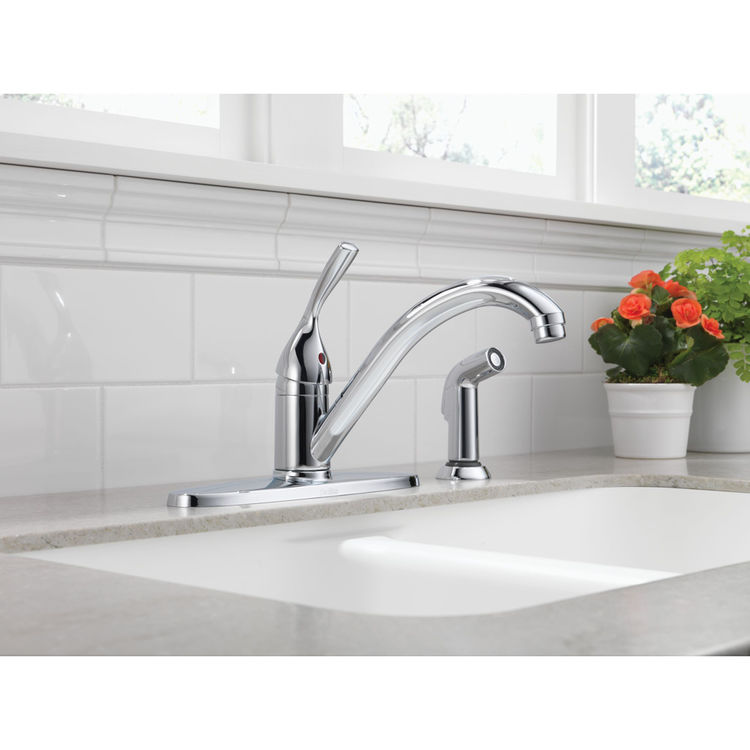 View 3 of Delta 400-SS-DST Delta 400–SS–DST Classic One Handle Kitchen Faucet with Side Sprayer: Stainless