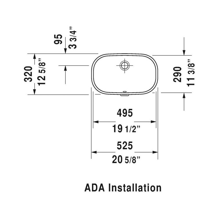 Duravit 0338490000 DCode 20 3/4" Undermount Vanity Bathroom Sink with Overflow