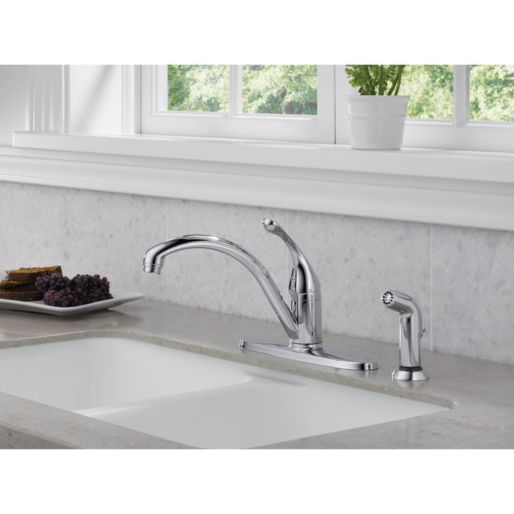 View 3 of Delta 440-DST Delta 440-DST Collins Single Handle Kitchen Faucet with Sprayer in Chrome Finish