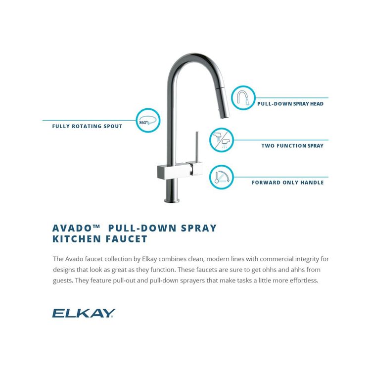 View 5 of Elkay LKAV1031NK Elkay Avado Single Hole Kitchen Faucet with Pull-down Spray and Lever Handle Brushed Nickel - LKAV1031NK