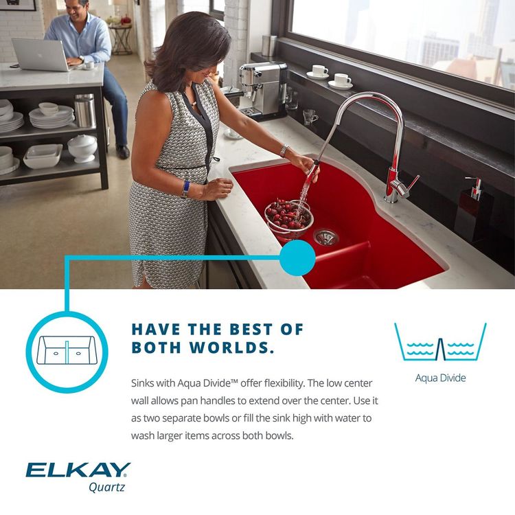 View 7 of Elkay ELXHU3322RSM0 Elkay Quartz Luxe Double Bowl 60/40 Undermount Sink with Aqua Divide - Silvermist (ELXHU3322RSM0)