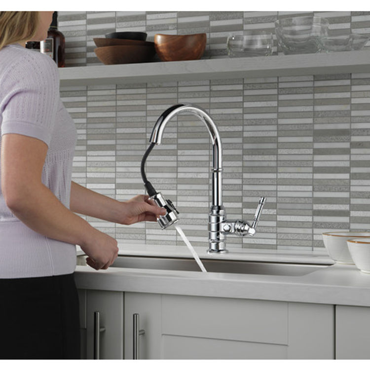 Delta 9990 Cz Dst Broderick One Handle Pulldown Bar Faucet Champagne Bronze