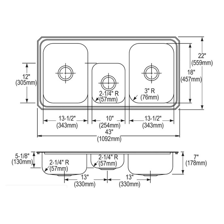 Elkay CMR43223 Celebrity Stainless Steel Triple Bowl Sink