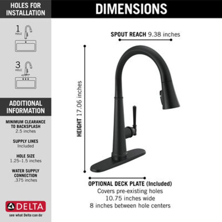 View 3 of Delta 9182T-BL-DST Delta Emmeline Single Handle Pull Down Kitchen Faucet, Lumicoat Matte Black - 9182T-BL-DST