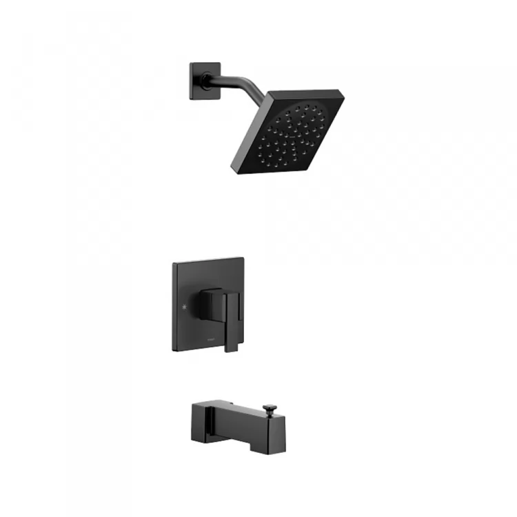 new matte black moen tub and shower faucet trim from 90 degree series